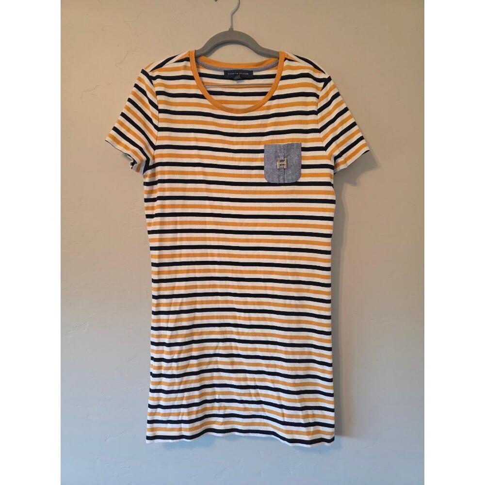 Tommy Hilfiger Striped T-Shirt Dress XL Yellow Black White Pocket Tee Dress